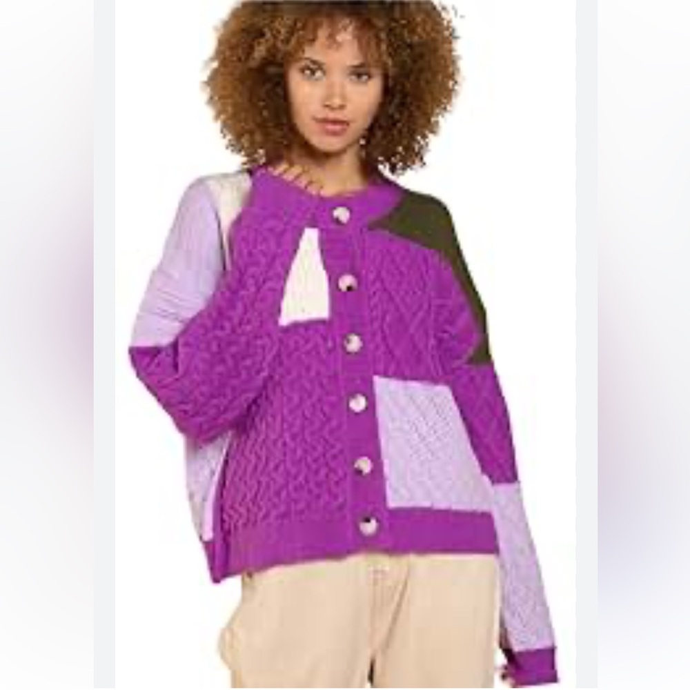 POL Women's Multicolor Purple Patchwork Crochet C… - image 1